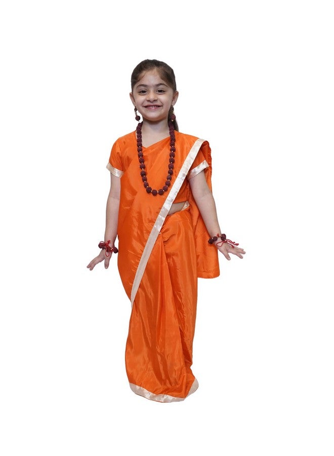 Kaku Fancy Dresses Silk Vanvasi Seeta Sita Saree Costume For Ramleela/Dussehra/Mythological Character Costume -Orange, 7-8 Years, For Girls - Image 1