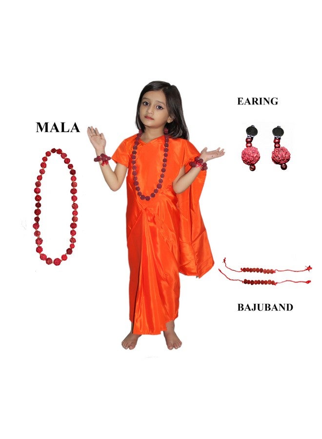 Kaku Fancy Dresses Silk Vanvasi Seeta Sita Saree Costume For Ramleela/Dussehra/Mythological Character Costume -Orange, 7-8 Years, For Girls - Image 3