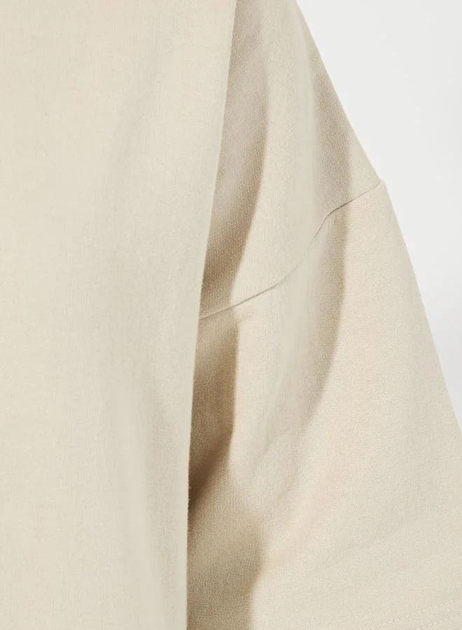 Styli Solid Oversized Dropped Shoulder Fleece T-Shirt