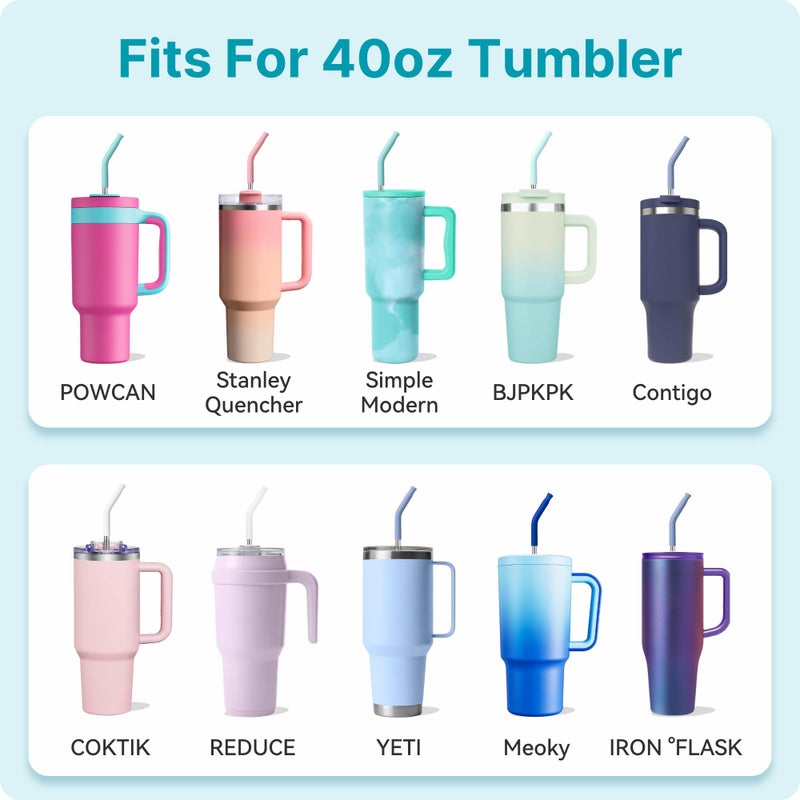 Soledea 40 oz Straight Metal Straws for 40 oz Stanley Tumbler, 6 Pcs Stainless Steel Reusable Drinking Metal Straw with Colourful Silicone Tips,Straw for Glass Cups, BPA FREE - Image 5