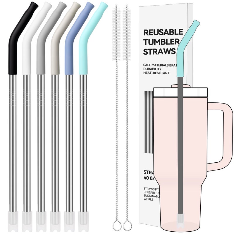 Soledea 40 oz Straight Metal Straws for 40 oz Stanley Tumbler, 6 Pcs Stainless Steel Reusable Drinking Metal Straw with Colourful Silicone Tips,Straw for Glass Cups, BPA FREE - Image 1