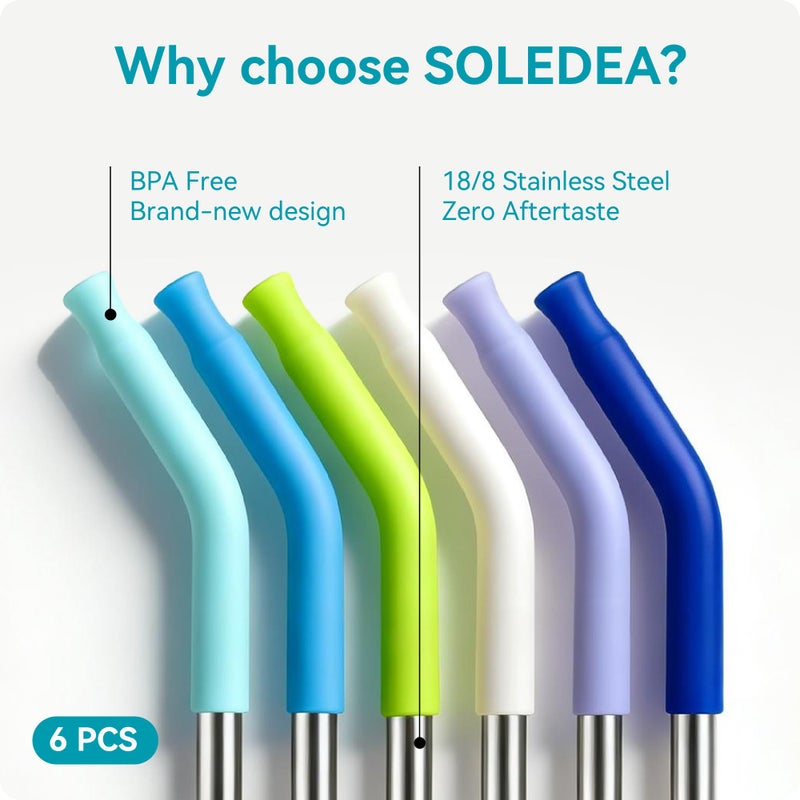 Soledea 40 oz Straight Metal Straws for 40 oz Stanley Tumbler, 6 Pcs Stainless Steel Reusable Drinking Metal Straw with Colourful Silicone Tips,Straw for Glass Cups, BPA FREE - Image 3