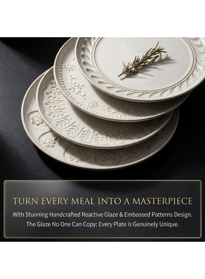 Artena Large Ceramic Dinner Plates Set Of 4, 10.75 Inch Embossed Kitchen Salad Plates, Modern Serving Plates For Restaurant, Plates With Lipped Edges, Microwave Dishwasher Safe (Damask Floral) - Image 4