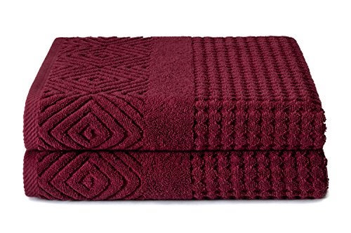TexereSilk Texere 100% Organic Cotton Diamond Jacquard 700 GSM Luxury Bath Towel Sets - Ultra Soft and Absorbent Hotel and Spa Quality (Diamond, Merlot, 2 Bath Towels) - Image 1