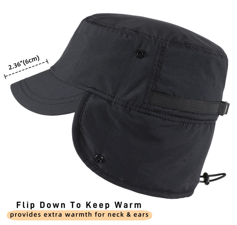 Connectyle Outdoor Mens Warm Hunting Hat with Earflaps Winter Skull Cap Faux Fur Baseball Cap Black - Image 3