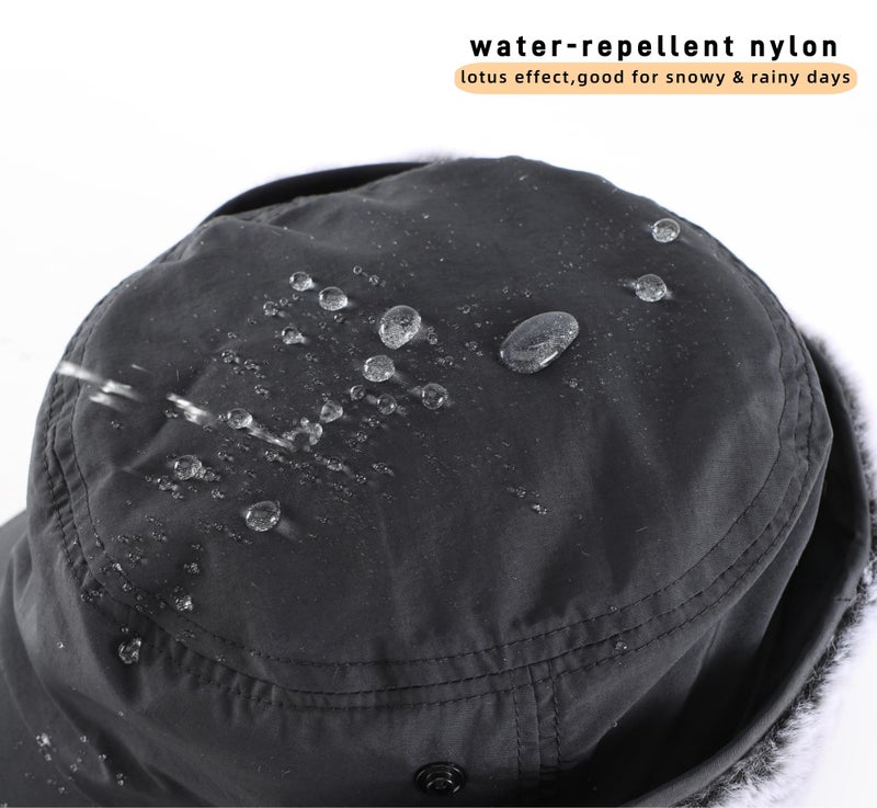 Connectyle Outdoor Mens Warm Hunting Hat with Earflaps Winter Skull Cap Faux Fur Baseball Cap Black - Image 5