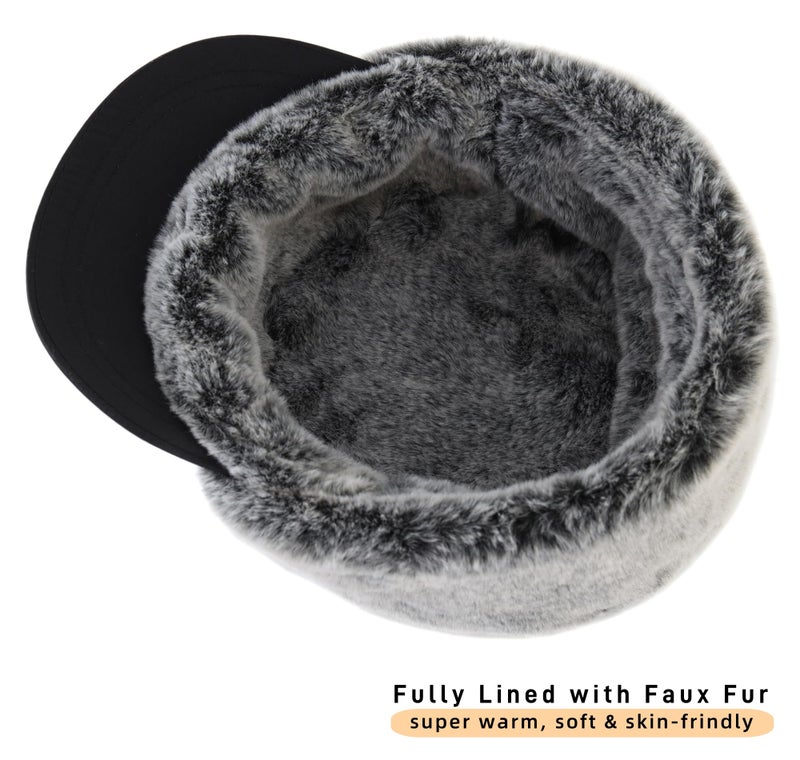 Connectyle Outdoor Mens Warm Hunting Hat with Earflaps Winter Skull Cap Faux Fur Baseball Cap Black - Image 4