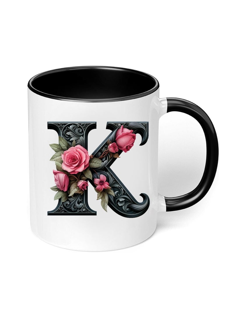 PRINTSHOP4ME Monogrammed Initial Ceramic Coffee Mug - Stylized Designer Printed Black Two-Tone - Ceramic Coffee or Tea Mug 11 Oz - Glossy Black Mug - Personalized Gift For Family Members And Friends - Image 5
