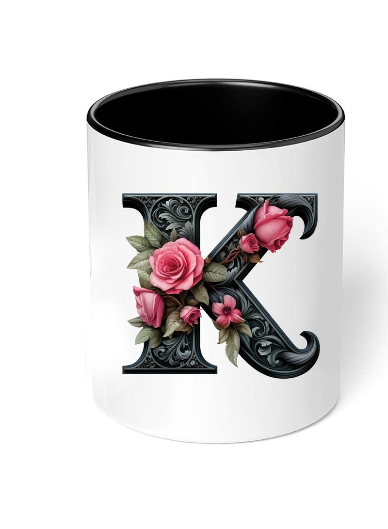 PRINTSHOP4ME Monogrammed Initial Ceramic Coffee Mug - Stylized Designer Printed Black Two-Tone - Ceramic Coffee or Tea Mug 11 Oz - Glossy Black Mug - Personalized Gift For Family Members And Friends - Image 4