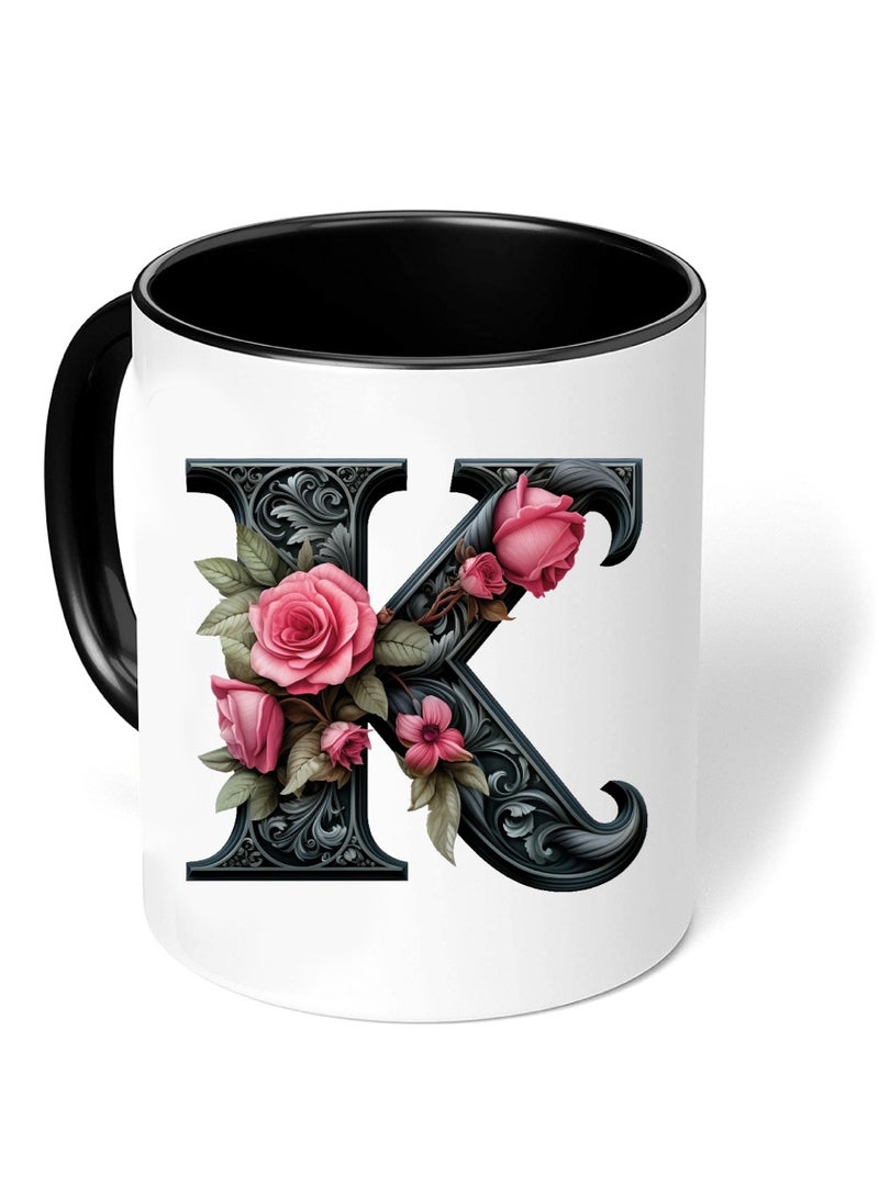 PRINTSHOP4ME Monogrammed Initial Ceramic Coffee Mug - Stylized Designer Printed Black Two-Tone - Ceramic Coffee or Tea Mug 11 Oz - Glossy Black Mug - Personalized Gift For Family Members And Friends - Image 3