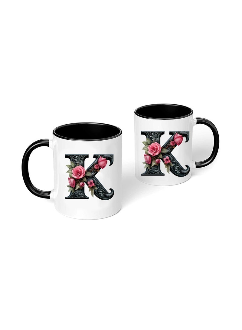 PRINTSHOP4ME Monogrammed Initial Ceramic Coffee Mug - Stylized Designer Printed Black Two-Tone - Ceramic Coffee or Tea Mug 11 Oz - Glossy Black Mug - Personalized Gift For Family Members And Friends - Image 2