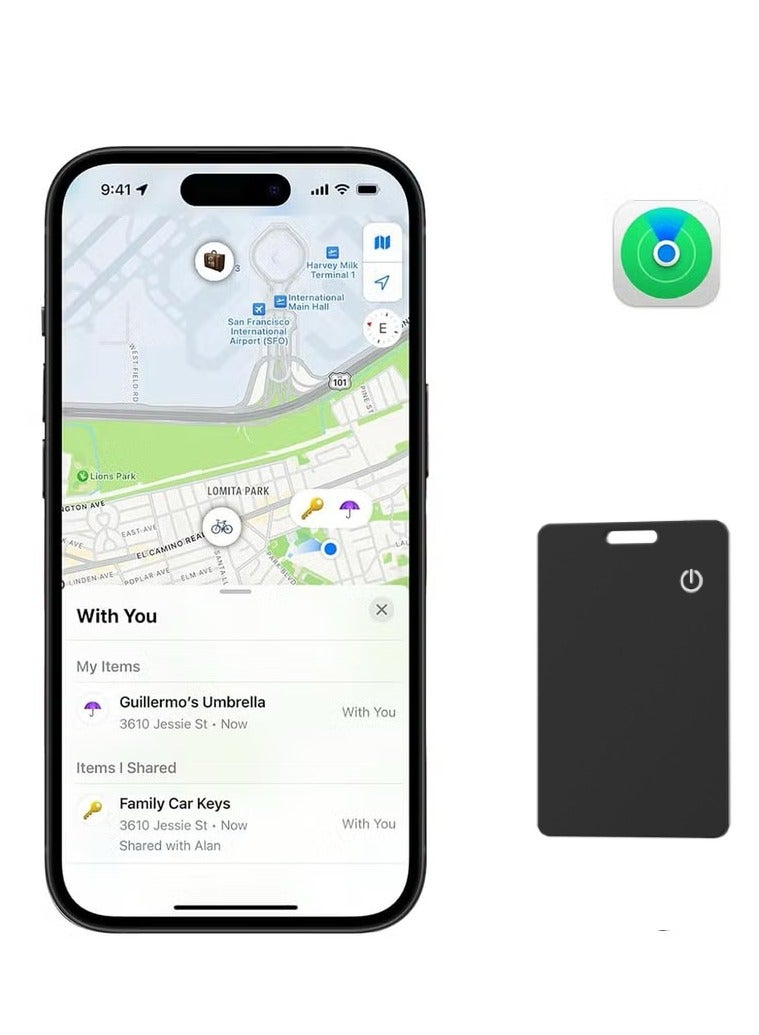 XQOOPS Smart Wallet Finder Card, XQOOPS Wireless Charging Wallet Locator. Works with Apple Find My (iOS Only), Item Tracker for Wallet, Luggage Tags, Phone, Passports and More (1Pack-Black) - Image 1