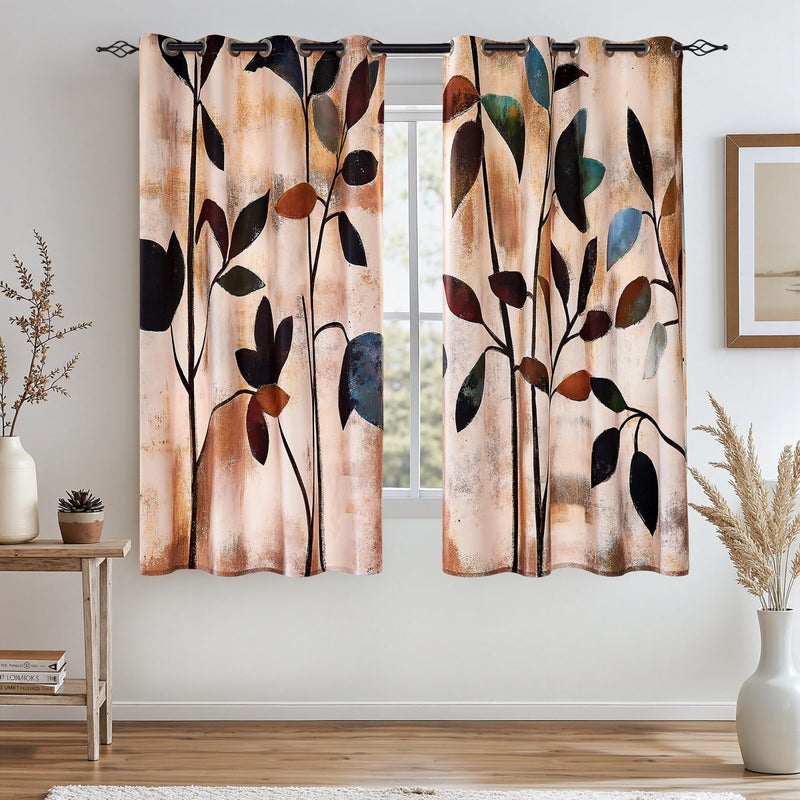 SUBRTEX Blackout Curtains 52Wx63L, Room Darkening Floral Curtains, Thermal Insulated 2 Panels Window Drapes, Boho Farmhouse Curtains for Living Room Bedroom Window Treatments, Brown - Image 1