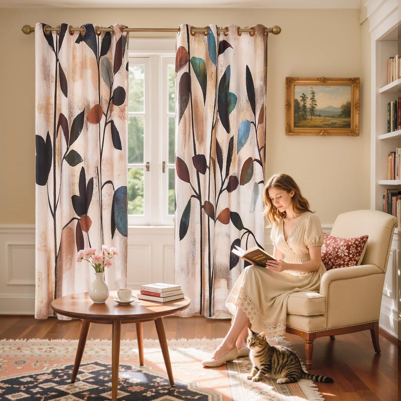 SUBRTEX Blackout Curtains 52Wx63L, Room Darkening Floral Curtains, Thermal Insulated 2 Panels Window Drapes, Boho Farmhouse Curtains for Living Room Bedroom Window Treatments, Brown - Image 5
