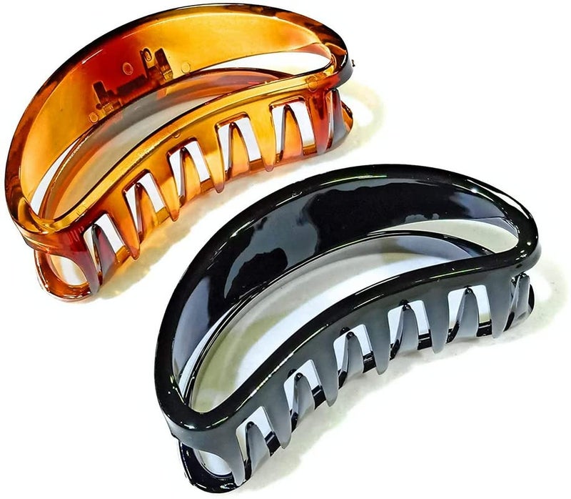BIRDWARE Hair Clutcher Stylish Trendy Imported Claw Clip Butterfly Design Acrylic Material Hair Clip Hair Accessory For Women And Girls Transparent Korean Hair Clutcher (2 Pc D-Shape), Brown,Black - Image 4
