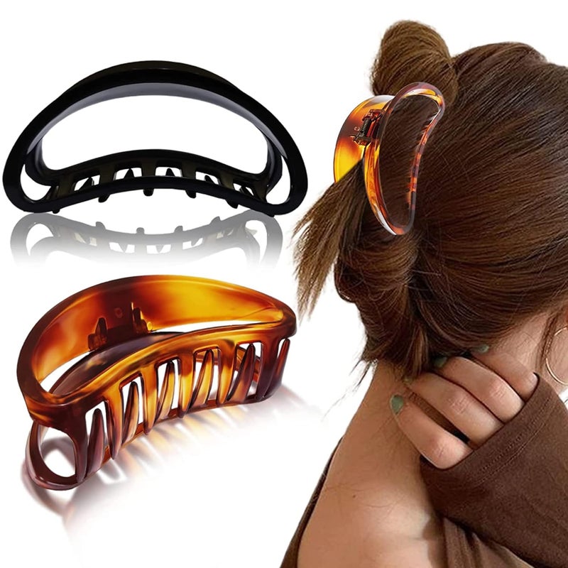 BIRDWARE Hair Clutcher Stylish Trendy Imported Claw Clip Butterfly Design Acrylic Material Hair Clip Hair Accessory For Women And Girls Transparent Korean Hair Clutcher (2 Pc D-Shape), Brown,Black - Image 1
