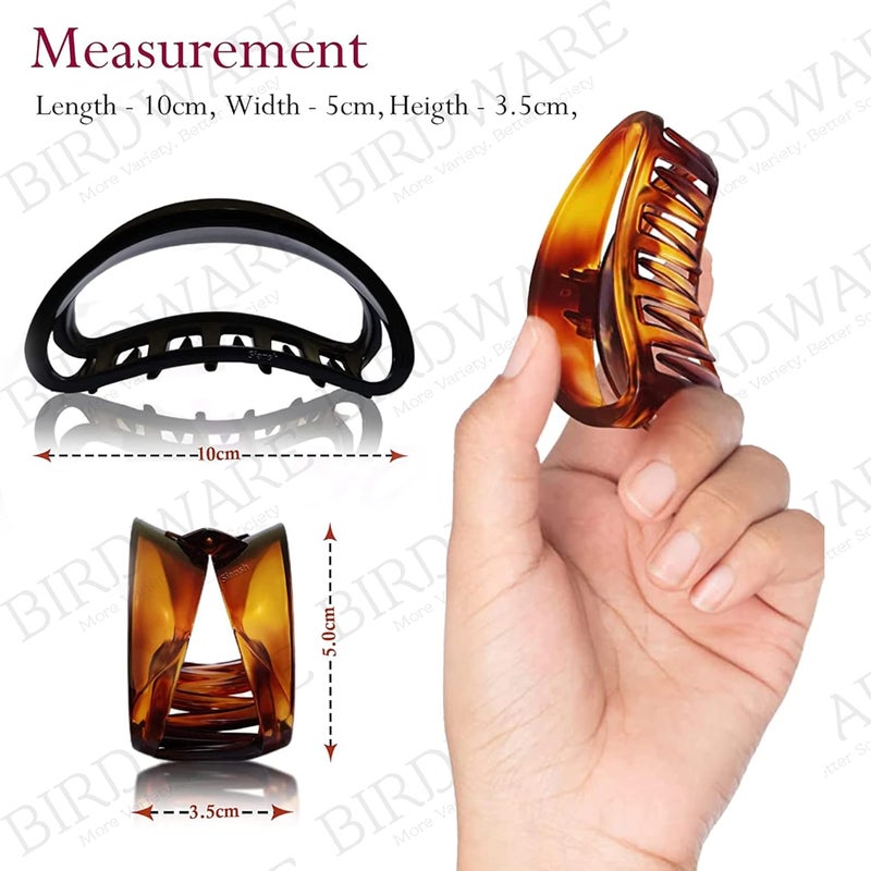 BIRDWARE Hair Clutcher Stylish Trendy Imported Claw Clip Butterfly Design Acrylic Material Hair Clip Hair Accessory For Women And Girls Transparent Korean Hair Clutcher (2 Pc D-Shape), Brown,Black - Image 3
