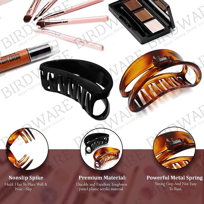 BIRDWARE Hair Clutcher Stylish Trendy Imported Claw Clip Butterfly Design Acrylic Material Hair Clip Hair Accessory For Women And Girls Transparent Korean Hair Clutcher (2 Pc D-Shape), Brown,Black - Image 5