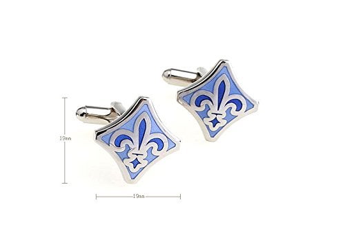 MRCUFF Fleur-de-lys Fleur De Lis Blue & White Pair Cufflinks in a Presentation Gift Box & Polishing Cloth (Fleur bld) - Image 2
