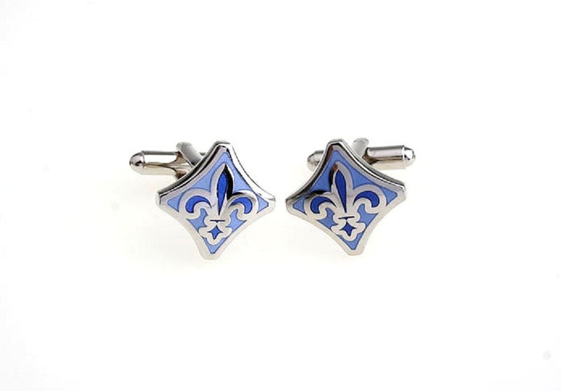 MRCUFF Fleur-de-lys Fleur De Lis Blue & White Pair Cufflinks in a Presentation Gift Box & Polishing Cloth (Fleur bld) - Image 3