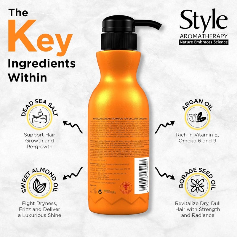 Style Aromatherapy Professional Moroccan Argan Shampoo 400 ml Sulphate Free Paraben free For Dry Dull All Hair types - Image 4