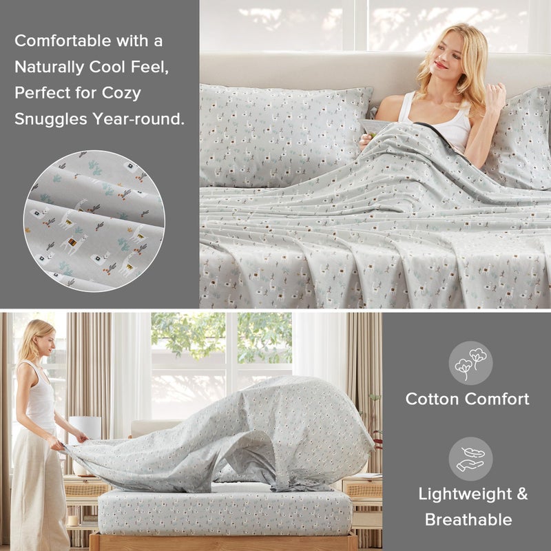 Comfort Spaces 100% Cotton Sheet Set Breathable, Lightweight, Soft with 14" Elastic Pocket Fits up to 16" Mattress, All Season Cozy Bedding, Matching Pillow Case, Cal King Lama Multi 4 Piece - Image 3