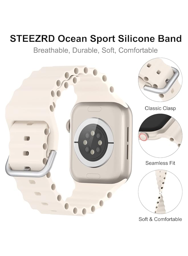 STEEZRD Ocean Sport Silicone Bands Compatible with Apple Watch Band 49mm 45mm 44mm 42mm 41mm 40mm 38mm, Soft Breathable Classic Clasp Wrist Strap for iWatch Ultra Series 8/SE/7/6/5/4/3/2/1 Men Women