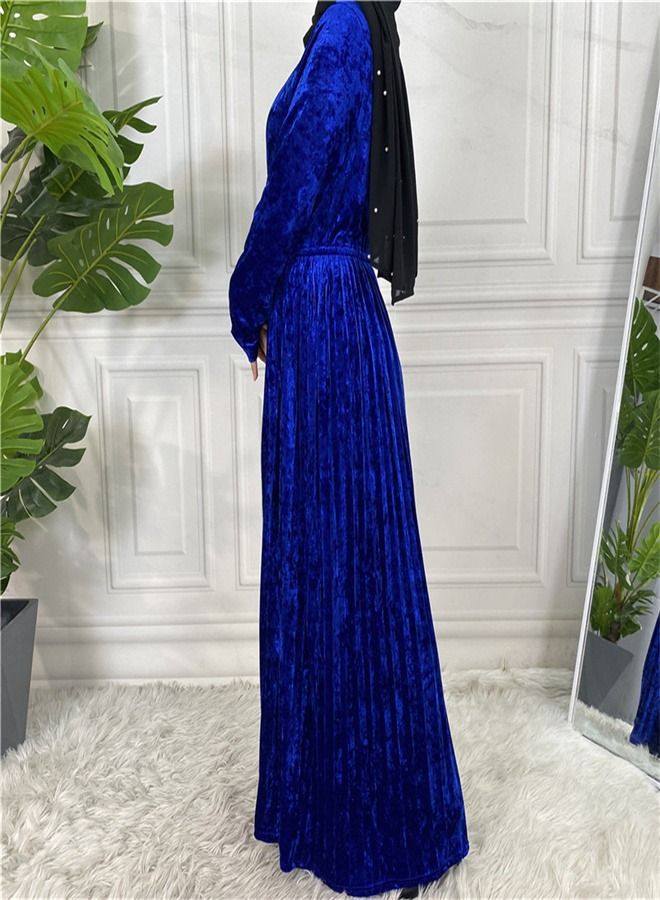 Loquat Fashion Solid Color Long Sleeve Dress Abaya Blue  - Image 2