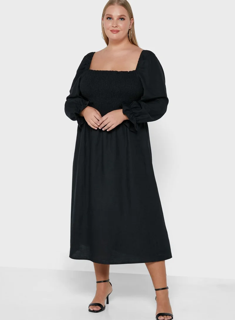 New Look Curve Shirred Midi Dress