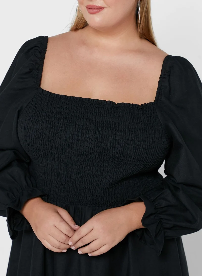 New Look Curve Shirred Midi Dress