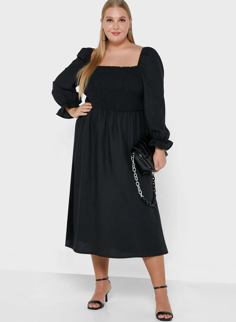 New Look Curve Shirred Midi Dress
