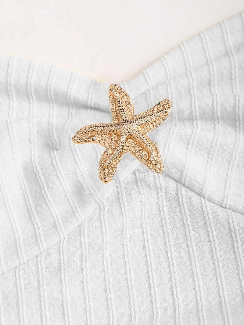 New Women'S Spring And Summer Dress Suitable for Beach Vacations, Featuring Elegant Textured Fabric, a Front Pleated Design with Metallic Embellishments, And Playful Layered Ruffles at Th... - Image 3