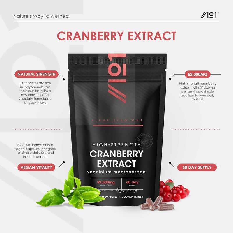 ALPHA01 Cranberry Extract 52,500mg â€“ 180 Vegan Capsules â€“ High Strength 50:1 Cranberry Extract (Vaccinium Macrocarpon) â€“ Resealable and Recyclable Pouch by Alpha01 - Image 2