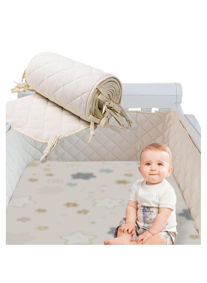 KASTWAVE غطاء حافة سرير الأطفال، واقي سرير الأطفال، حشوة ناعمة لجوانب سرير الأطفال، غطاء حافة سرير الأطفال مبطن مضاد للعض، واقي سرير مزدوج الجوانب، واقي سرير مبطن، مع حبل ربط، مشمش 360 * 30 سم - Image 1
