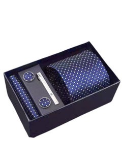 Generic Fashionable Spot Necktie Suit Gift Box Set（Tie, Pocket Square, Cufflinks, Tie Clip Set )-Dark Blue  - Image 1