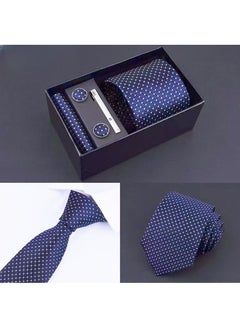 Generic Fashionable Spot Necktie Suit Gift Box Set（Tie, Pocket Square, Cufflinks, Tie Clip Set )-Dark Blue  - Image 2