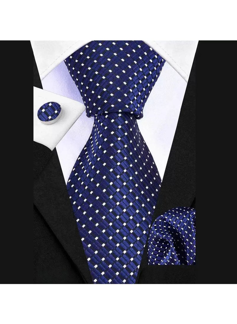 حِرَاس مجموعة صندوق هدايا بدلة ربطة عنق عصرية (ربطة عنق، مربع جيب، أزرار أكمام، مجموعة مشبك ربطة عنق) - أزرق داكن - Image 2