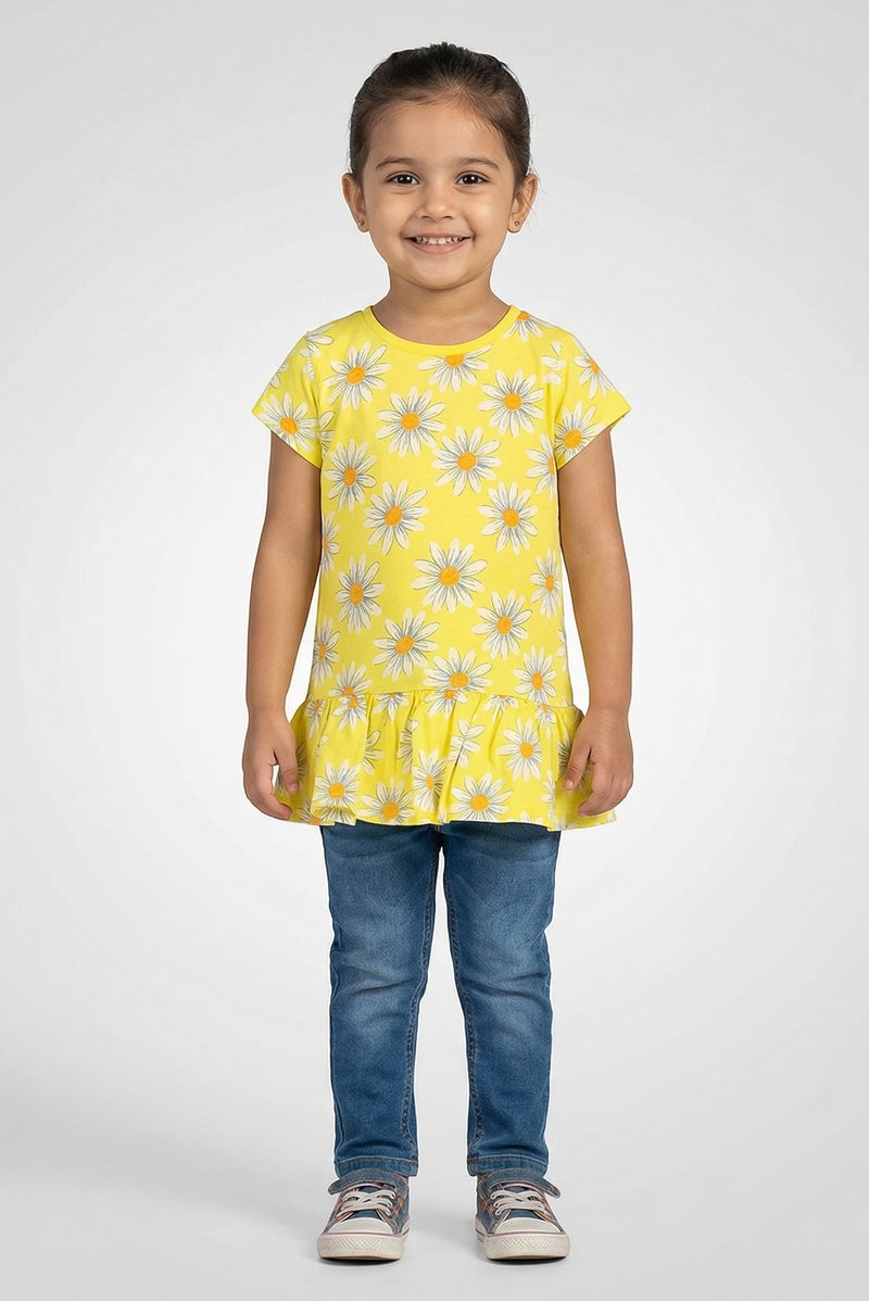 Hamleys Toddlers Girl  Floral Print Short Sleeve Top, Yellow - Image 1