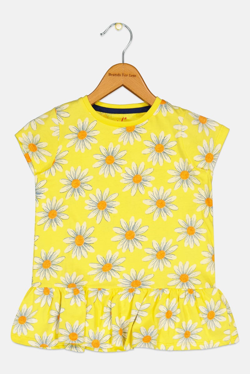 Hamleys Toddlers Girl  Floral Print Short Sleeve Top, Yellow - Image 2