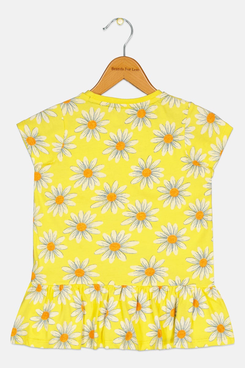 Hamleys Toddlers Girl  Floral Print Short Sleeve Top, Yellow - Image 3
