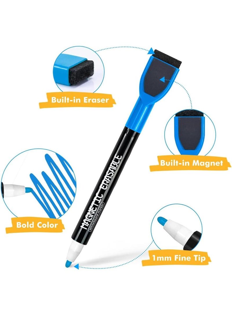 PAPERSAY 12 Colors Magnetic Whiteboard Markers,  Fine Tip Dry Erase Markers with Eraser, Low Odor Thin Markers for Calendar Boards Office Home School Supplies - Image 2
