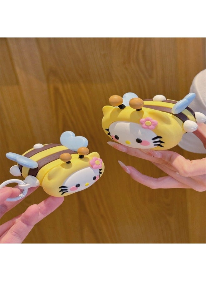 Cartoon Three-color Cloth Cloth For Airpods4 Apple Wireless Bluetooth Earphone Case 1/2/3/Pro2 Earphone Case-Color:Kt Bee + Hook-Applicable Models:Airpods 3rd Generation - Image 1