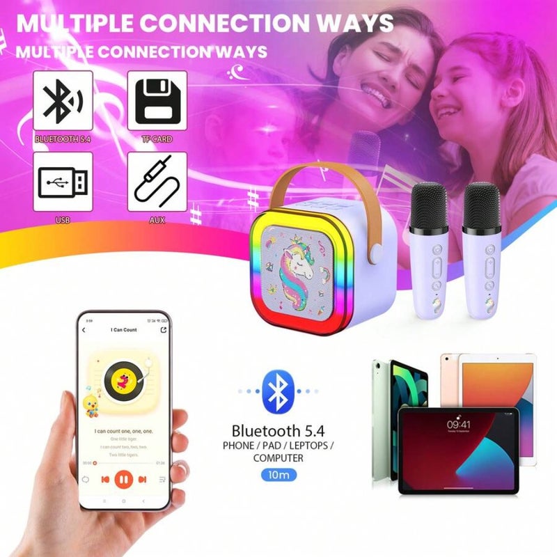 Mini Karaoke Machine For - Back To School Birthday Gift For 3 4 5 6 7 8 9 10 11 12 Years Old Girls, Portable Speaker Set, Dazzling Disco Lights - Perfect For Home Parties, Christmas Gifts, And Birthday Parties - Image 4