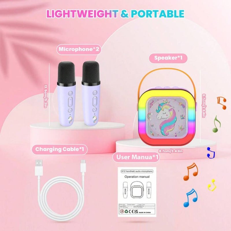 Mini Karaoke Machine For - Back To School Birthday Gift For 3 4 5 6 7 8 9 10 11 12 Years Old Girls, Portable Speaker Set, Dazzling Disco Lights - Perfect For Home Parties, Christmas Gifts, And Birthday Parties - Image 3