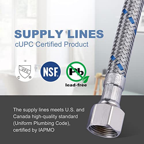 Arcora Faucet Supply Lines 3/8" to 3/8" Female Compression Thread 1 Pair, ARCORA 16“ Faucet Hose Connects Kitchen Bathroom Sink to Water Supply - Image 3