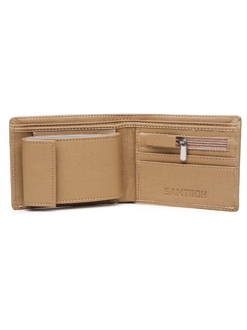 SAMTROH Beige Pu Leather Wallet for Men I 2 Card Slots I 2 Currency & 2 Secret Compartments I 1 Zipper Coin Pocket & 6 ID Card Slots - Image 3