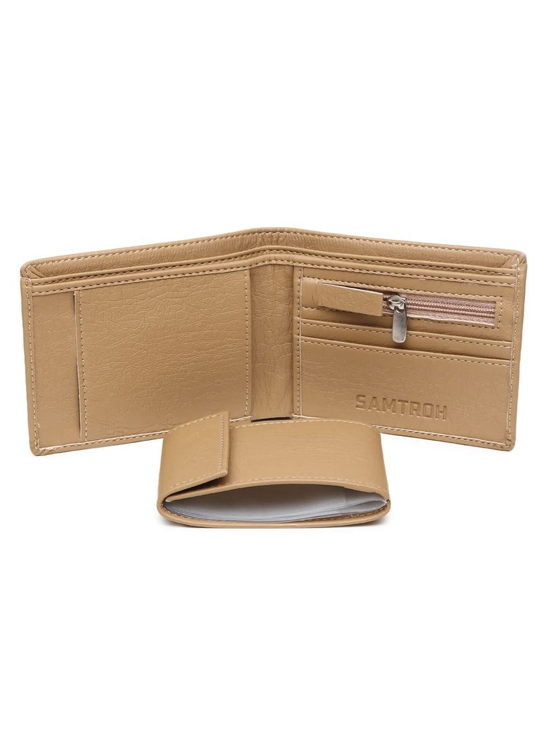 SAMTROH Beige Pu Leather Wallet for Men I 2 Card Slots I 2 Currency & 2 Secret Compartments I 1 Zipper Coin Pocket & 6 ID Card Slots - Image 4