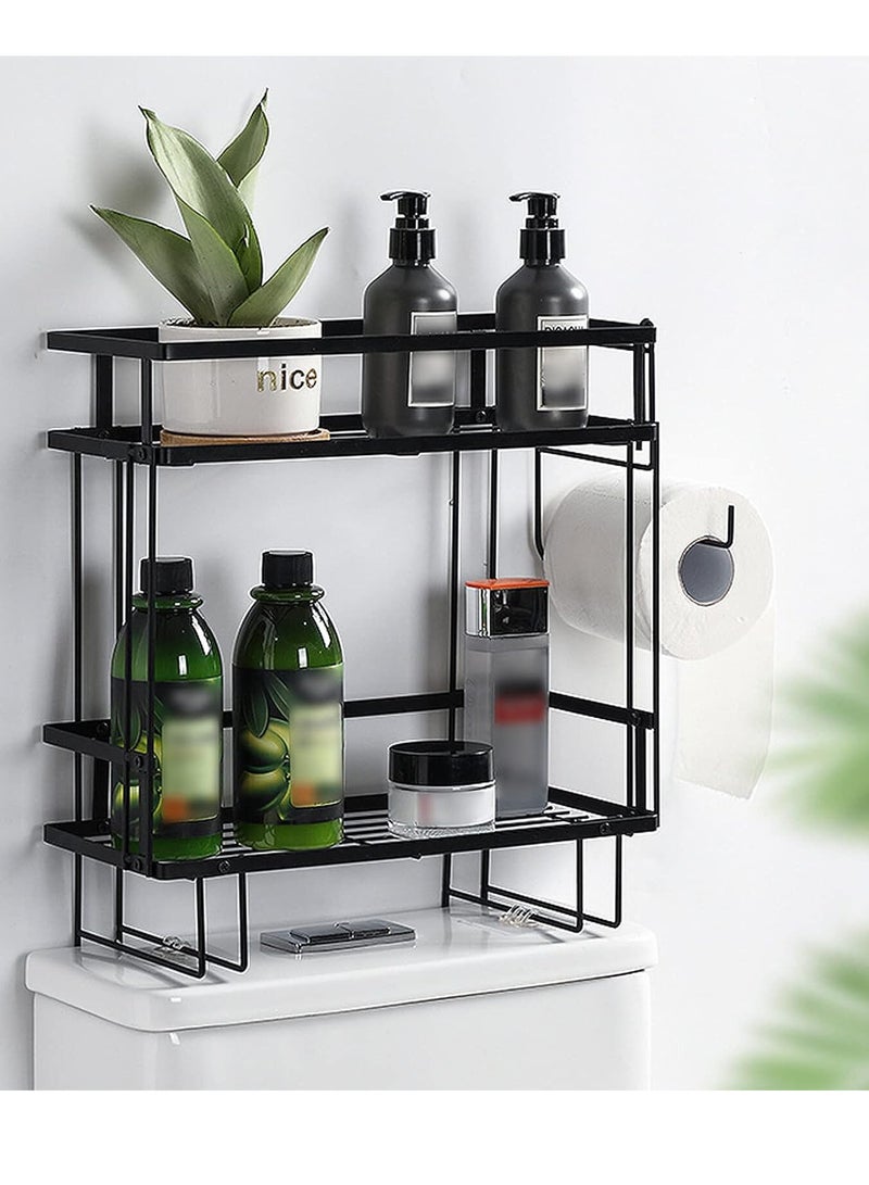 Generic Over The Toilet Storage,2 Tier Bathroom Organizer Shelves,Multifunctional Over Toilet Bathroom Organizer with Hooks,No Drilling Space Saver  - Image 1