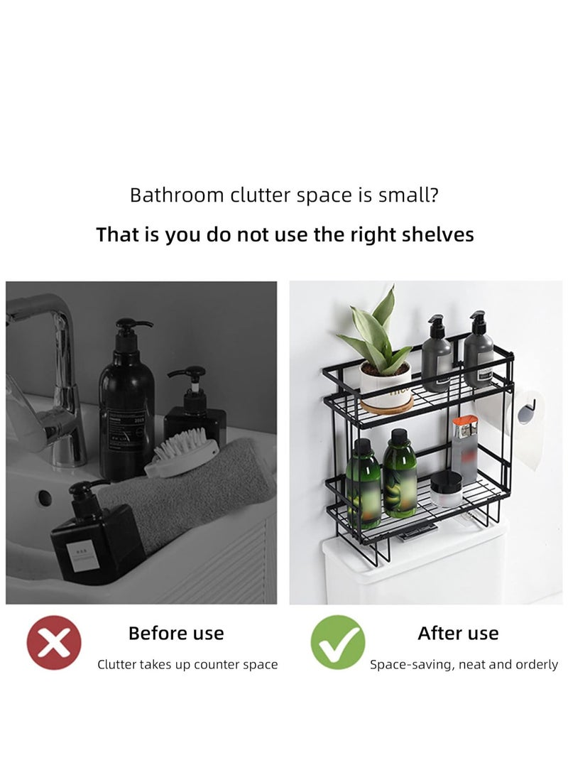 Generic Over The Toilet Storage,2 Tier Bathroom Organizer Shelves,Multifunctional Over Toilet Bathroom Organizer with Hooks,No Drilling Space Saver  - Image 3