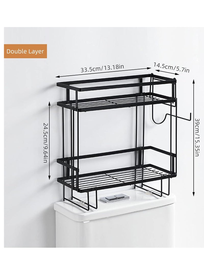 Generic Over The Toilet Storage,2 Tier Bathroom Organizer Shelves,Multifunctional Over Toilet Bathroom Organizer with Hooks,No Drilling Space Saver  - Image 2